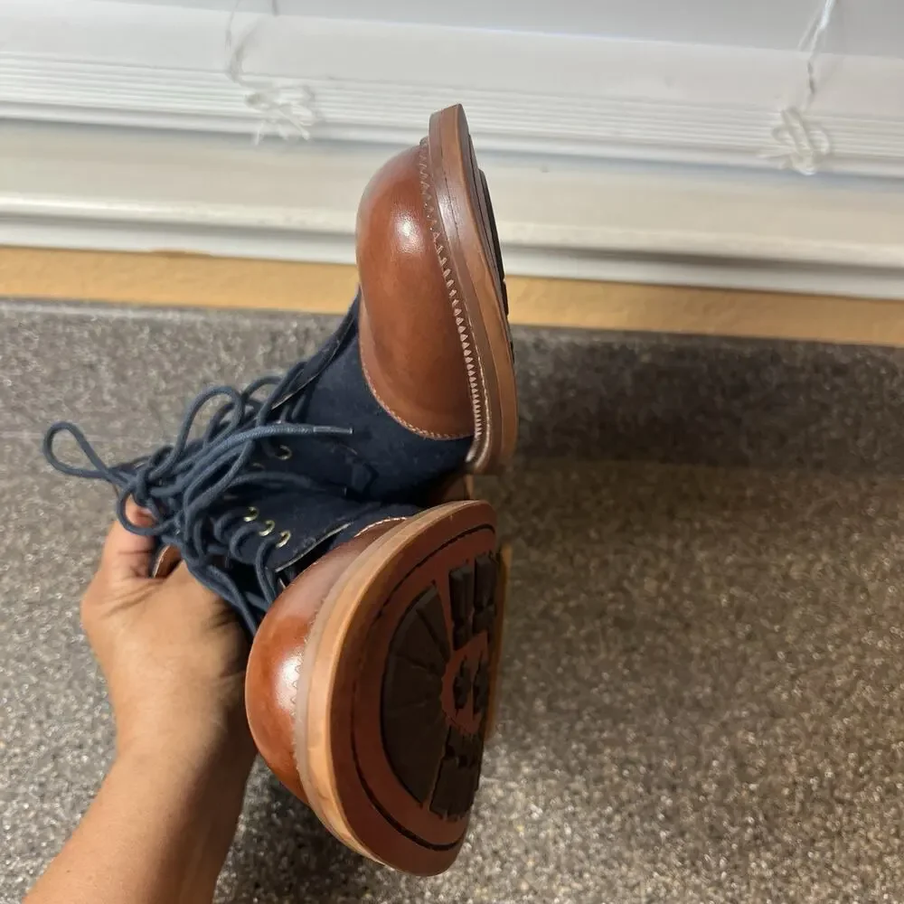 VINTAGE FOUNDRY CO Mens Size 10 Remington Boots Blue/Brown Ankle Lace Up Leather